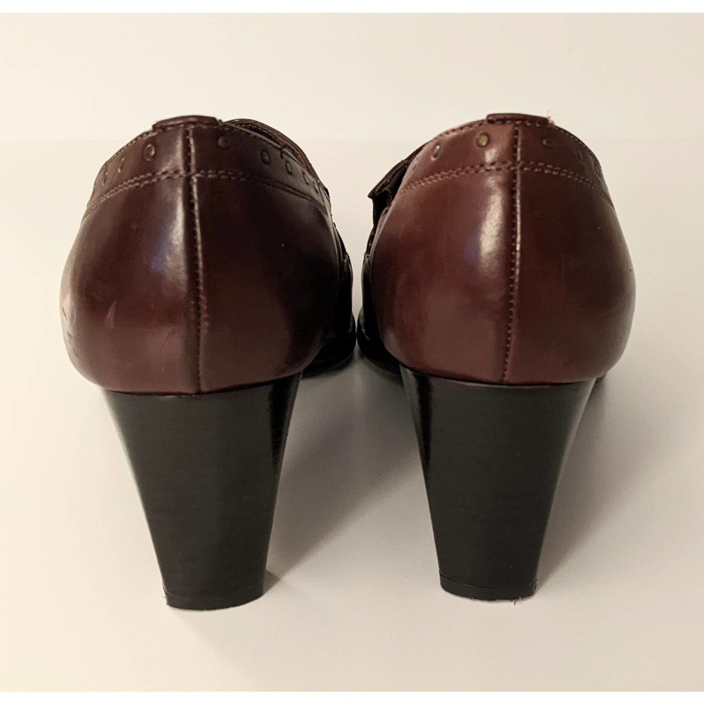 Kampgen Handmade 8.5 Brown Leather Buckle Heels Pumps Pointed Square Toe Women's - Picture 6 of 12